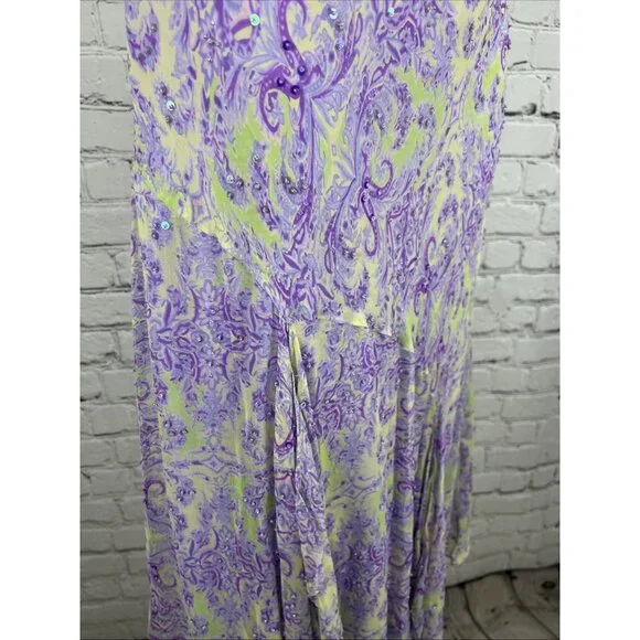 VTG I.C.E. Purple Green 100% Silk Chiffon Floral Beaded Flowy Maxi Long Skirt M - Picture 13 of 13